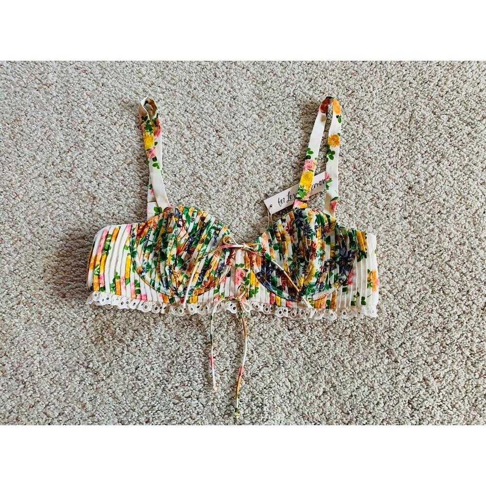 For Love And Lemons Rosalyn Floral Yellow Crop Top Bustier XL Cottage New - Picture 2 of 10